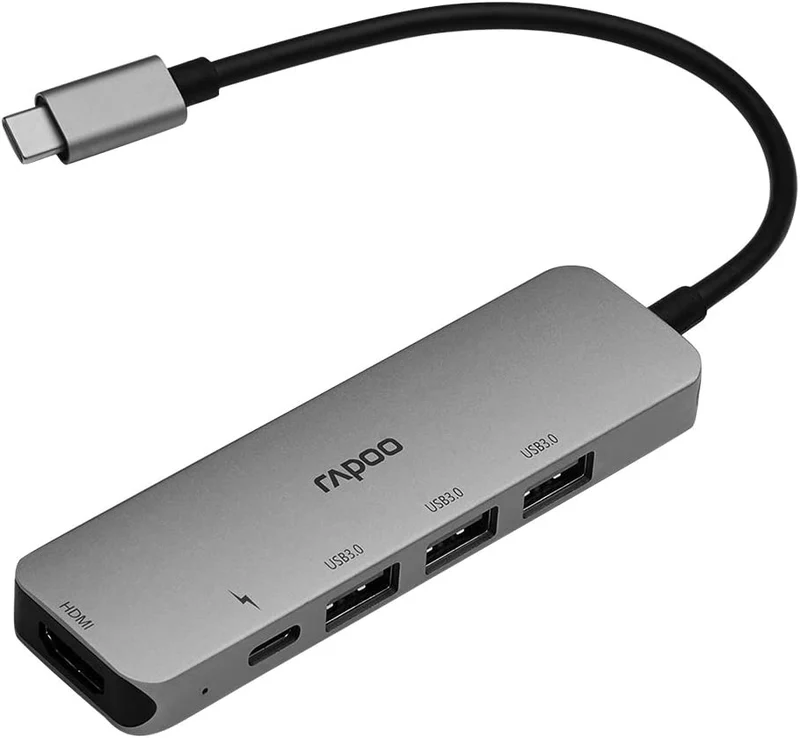 Rapoo Type C - 5 in 1 with 4K HDMI, 3 USB 3.0 Ports, Type C Charging - XD100C - Image 2