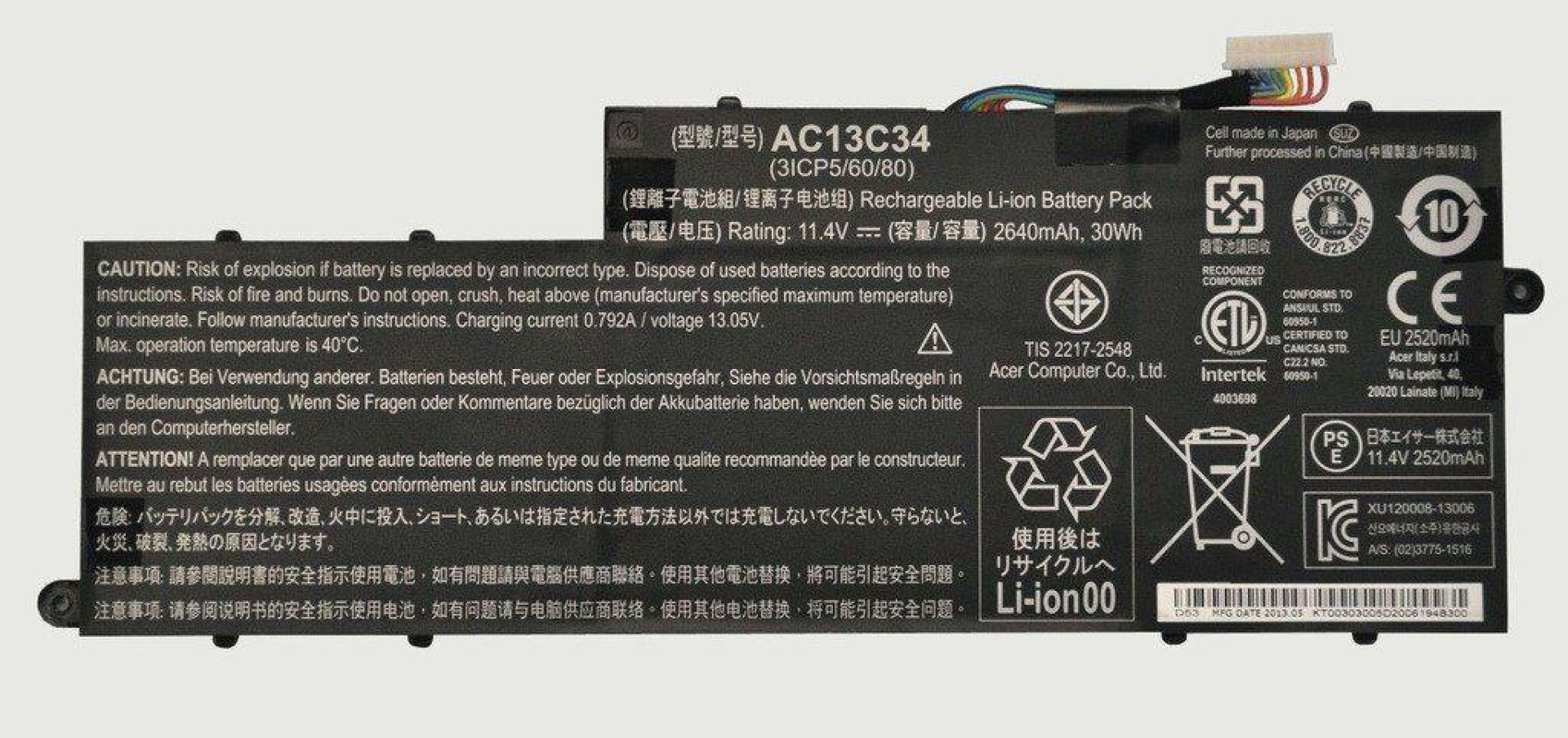 Acer Aspire ES1-111-C827 11.4V Original 30Wh Battery Overview